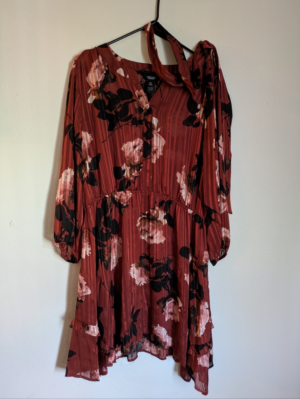 Simply Vera Vera Wang Floral Long Sleeve Belted Dress XXL - Picture 4 of 7